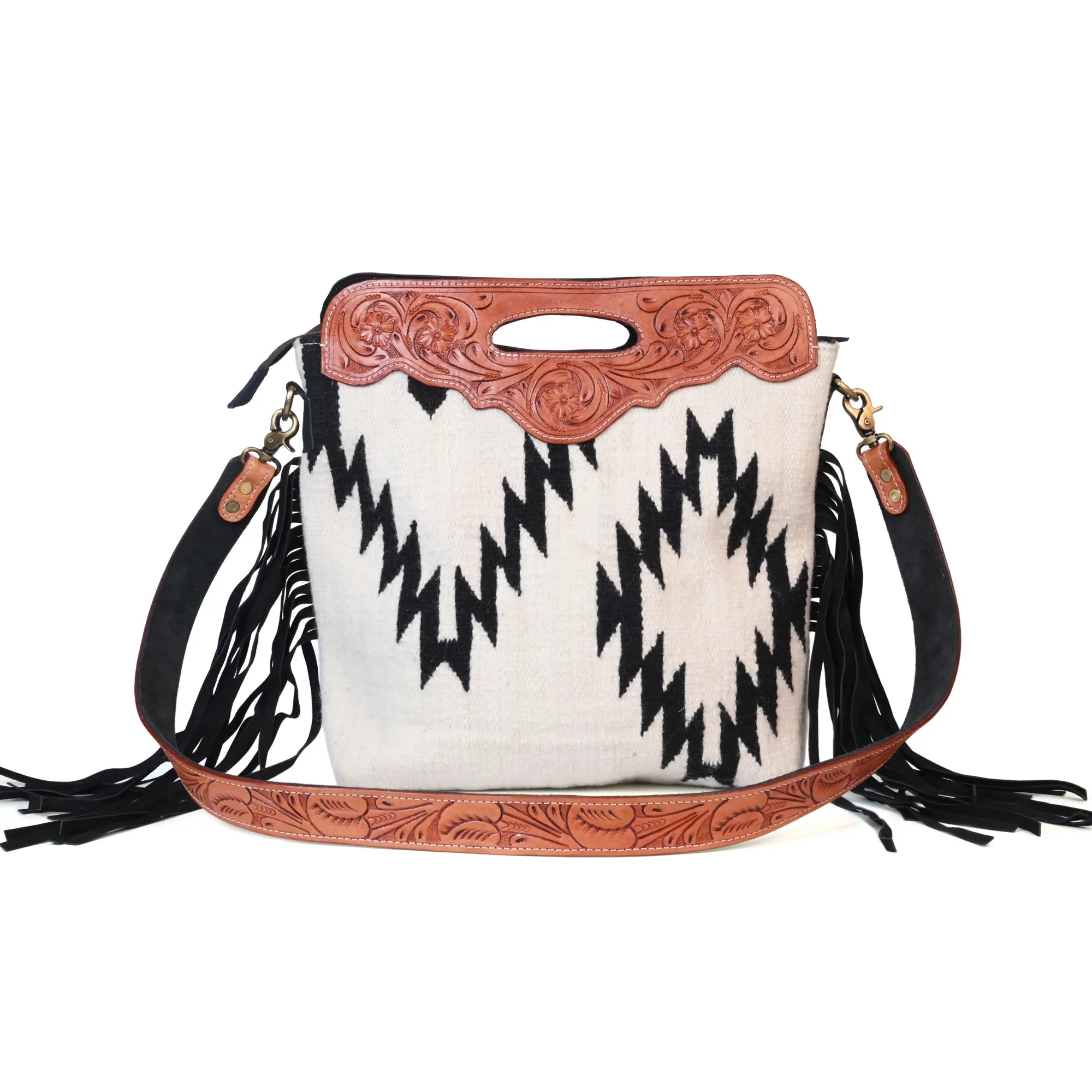 Western Saddle Blanket Hand Tooled Genuine Leather Signature Crossbody Handbag - abitoamerica